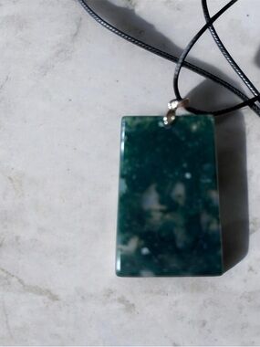 Moss Agate Rectangular Gemstone Pendant Necklace